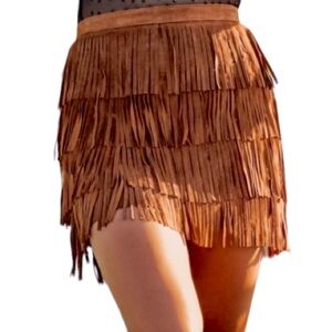 ZARA➕Suede Leather Fringe Skirt